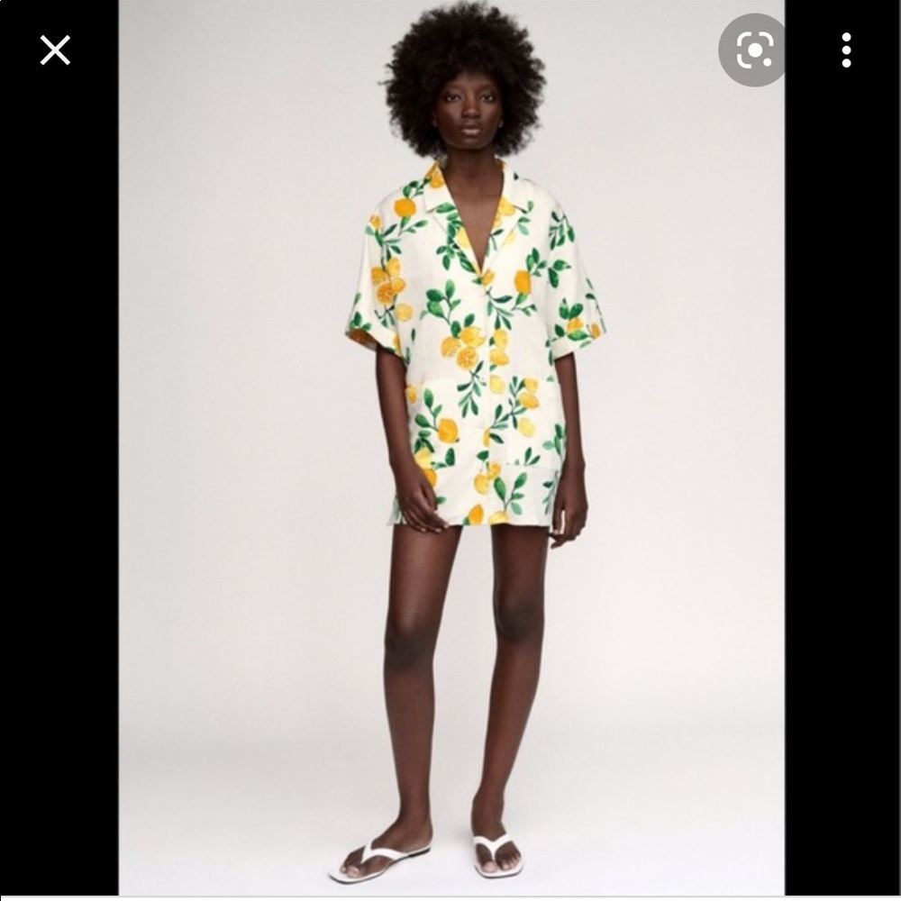 Zara lemon print shirt dress